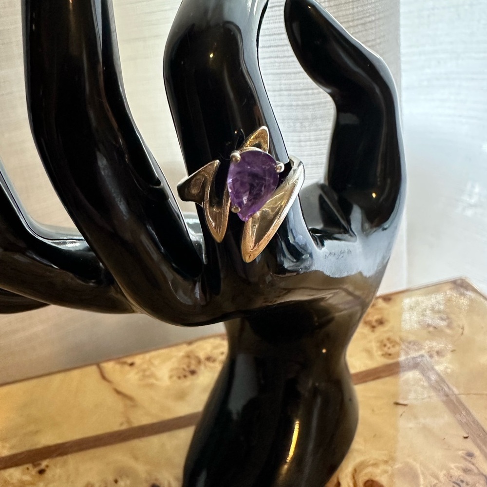 Sterling & Amethyst Freeform Ring. Marked 925 with Makers Mark. Size 7